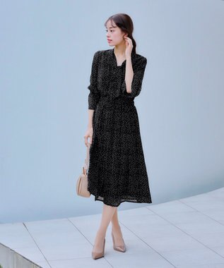Tiaclasse 【洗える】プリントボウタイ柄ワンピース ブラックドット