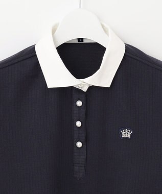 23区GOLF 【WOMEN】【日本製】クレリックカラー 長袖シャツ ネイビー系