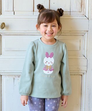 ANY KIDS 裏シャギーミラクルスパンコールトレーナー ミント（雪だるま×ウサギ）