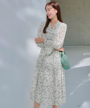 Tiaclasse 【洗える】プリントボウタイ柄ワンピース アイボリー