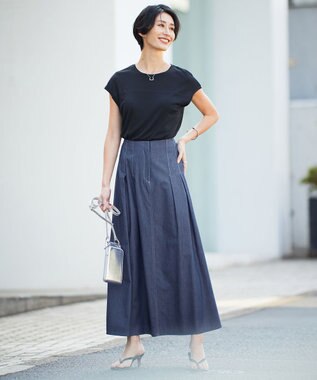 ICB L 【洗える】PlaX コットンソフトデニムスカート インディゴ系