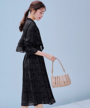 Tiaclasse 【洗える】プリントボウタイ柄ワンピース ブラックドット