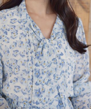 Tiaclasse 【洗える】プリントボウタイ柄ワンピース ブルー