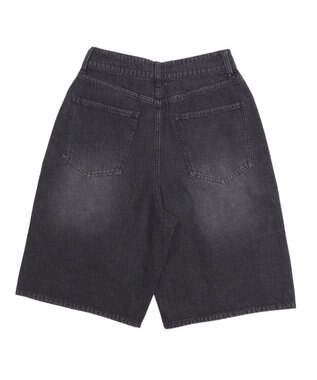 WEGO 【紐で調節可能】スーパーバギーデニムショーツ デニムブラック