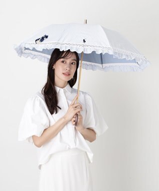  【遮光/晴雨兼用日傘】POLO RALPH LAUREN(ポロ ラルフローレン) ストライプフリル 折りたたみ傘 楽折 遮熱 UV