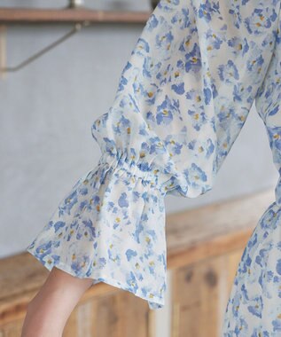 Tiaclasse 【洗える】プリントボウタイ柄ワンピース ブルー