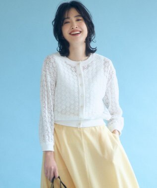 組曲 L 【前後着用可】コットンフラワーレーシー カーディガン