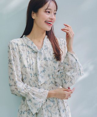 Tiaclasse 【洗える】プリントボウタイ柄ワンピース アイボリー