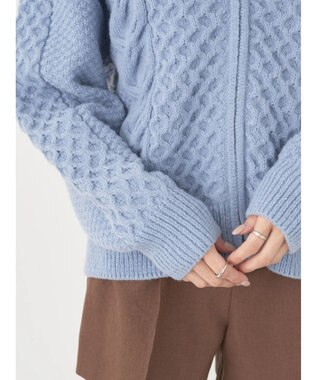 earth music&ecology ケーブルニットパーカー Grayish Blue