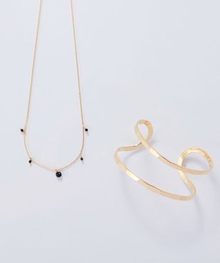 Phoebe <オンワード限定セット>カラージェムステーションワンポイントネックレス×2ラインテクスチャーワイドカフバングル
