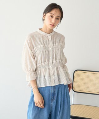 earth music&ecology シャーリングストライプシャツ Stripe Beige
