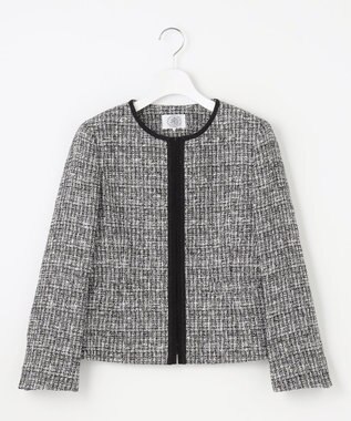 J.PRESS LADIES S 【セットアップ対応】ファンシーツイード ノーカラー ジャケット ブラックミックス系
