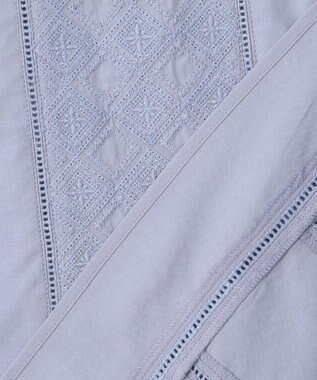 自由区 【洗える・XSサイズあり】ジオメトリックエンブロイダリー ブラウス ダルブルー系