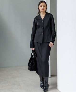 ICB 【CLASSY.掲載・裏起毛】 ウォームサテン Iラインスカート ブラック系