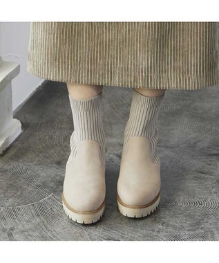 ing <ing>【サスティナブルシリーズ】ラウンドトウリブニットブーツ ベージュヌバック