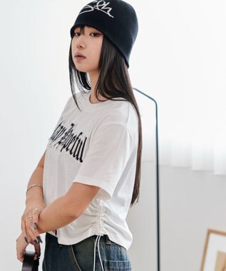 WEGO グラフィックサイドドロストショートT ホワイト