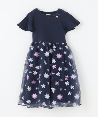 ANY KIDS 刺繍チュールワンピース ネイビー