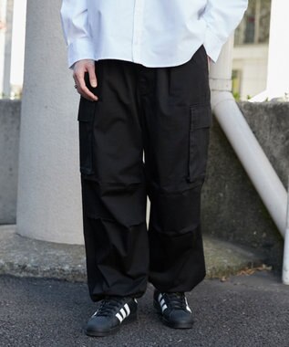 WEGO 【ウエストゴム/SMLサイズ展開】イージーワイドカーゴパンツ ブラック