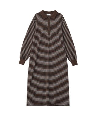 CRAFT STANDARD BOUTIQUE ポロ衿ボーダーワンピース Brown
