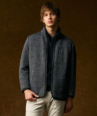 JOSEPH ABBOUD 【キングサイズ・暖か/軽量】カシミヤブレンド ハーフジップ ニット ダルブルー系