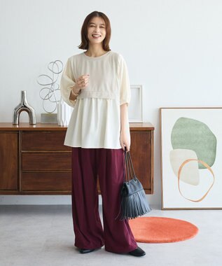 Green Parks ベスト風７分袖ドッキングプルオーバー Beige