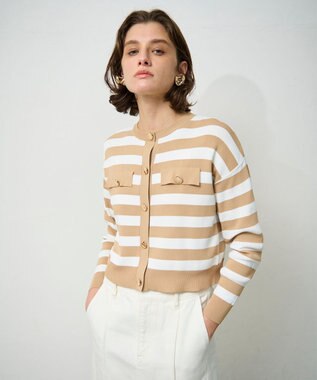 GRACE CONTINENTAL ニットボーダーカーディガン ベージュ