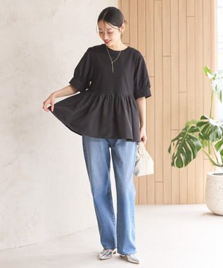 AMERICAN HOLIC 【先行予約】【WEB限定】異素材切替ペプラムプルオーバー Black