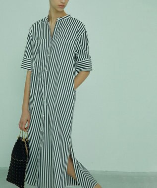 BEIGE， PERSIMMON / シャツワンピース Black Stripe