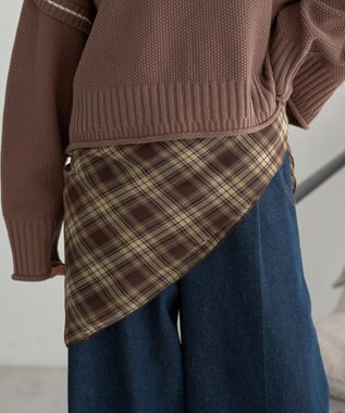 earth music&ecology チェックスカーフ Brown