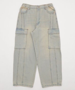 WEGO 【SMLサイズ展開/ウエスト紐】イージー3Dバレルレッグデニムカーゴパンツ デニム淡色
