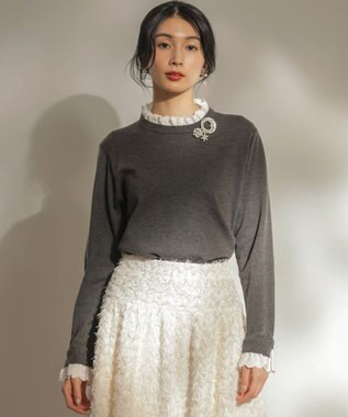 組曲 【WEB限定】レースフリルスタンド ニット グレー系