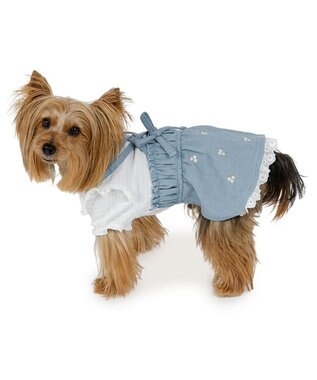 PET PARADISE ペットパラダイス 刺繍 スカートつなぎ 小型犬 ライトインディゴブルー