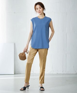 ICB L 【洗える】ガスコットンハイゲージ ノースリーブニット スマルトブルー系