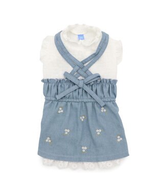 PET PARADISE ペットパラダイス 刺繍 スカートつなぎ 小型犬 ライトインディゴブルー