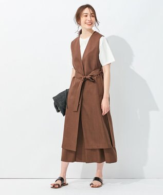 自由区 【接触冷感・速乾・UVカット・撥水・防シワ】リネンライクツイル タックスカート ダークブラウン系