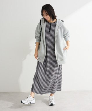 Green Parks ヘンリーネックワンピース Border Gray