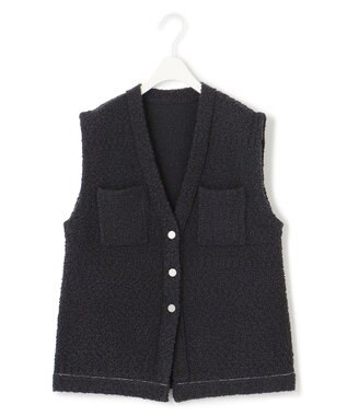 ICB L ブークレツイード ニットジレ チャコール系