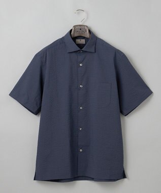 GOTAIRIKU リラックスシルエット【高通気性/吸水速乾】ドッツエアー クールマックスサッカーシャツ ネイビー系