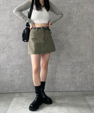 WEGO ベルトデニムスカート カーキ
