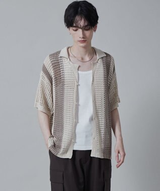 WEGO マルチストライプニットシャツ（S） オフホワイト