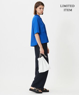 ICB L 【WEB限定・接触冷感・速乾・洗える】シルキーツイル 半袖クロップドシャツ アゲートブルー系