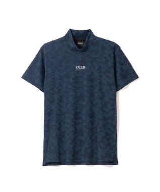 ZERO HALLIBURTON 【吸水速乾・UVカット】 カモフラージュ柄 ジャガード モックネックTシャツ 85127 ネイビー