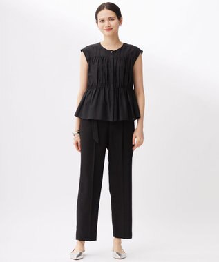 自由区 L シルクコットンローンフレンチスリーブ ブラウス ブラック