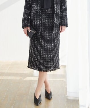 ICB 【セットアップ着用可能】ロービングツイード ナロースカート ブラック×オフホワイト系