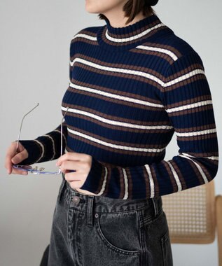 WEGO リブハイネックショートニット 柄1