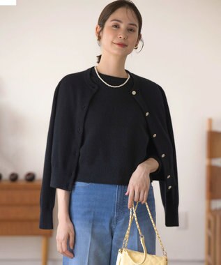 組曲 L 【アンサンブル対応可】ピュアカシミヤ ビジューカーディガン ブラック系