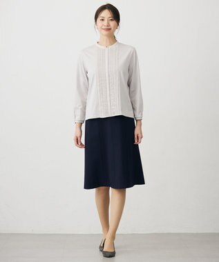 J.PRESS LADIES L 【洗える】T/Rアルガンシルク フレア スカート ネイビー系