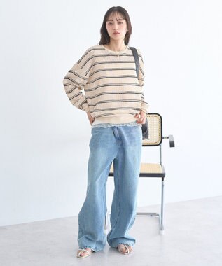 earth music&ecology ボーダーニットプルオーバー Beige