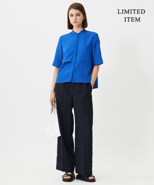 ICB L 【WEB限定・接触冷感・速乾・洗える】シルキーツイル 半袖クロップドシャツ アゲートブルー系