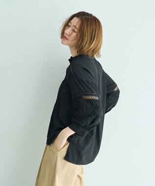 YECCA VECCA レース切替スキッパーブラウス Black